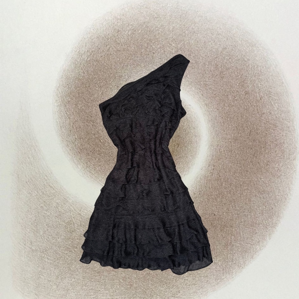 Black One-Shoulder Ruffles Dress - Picture 2 of 3